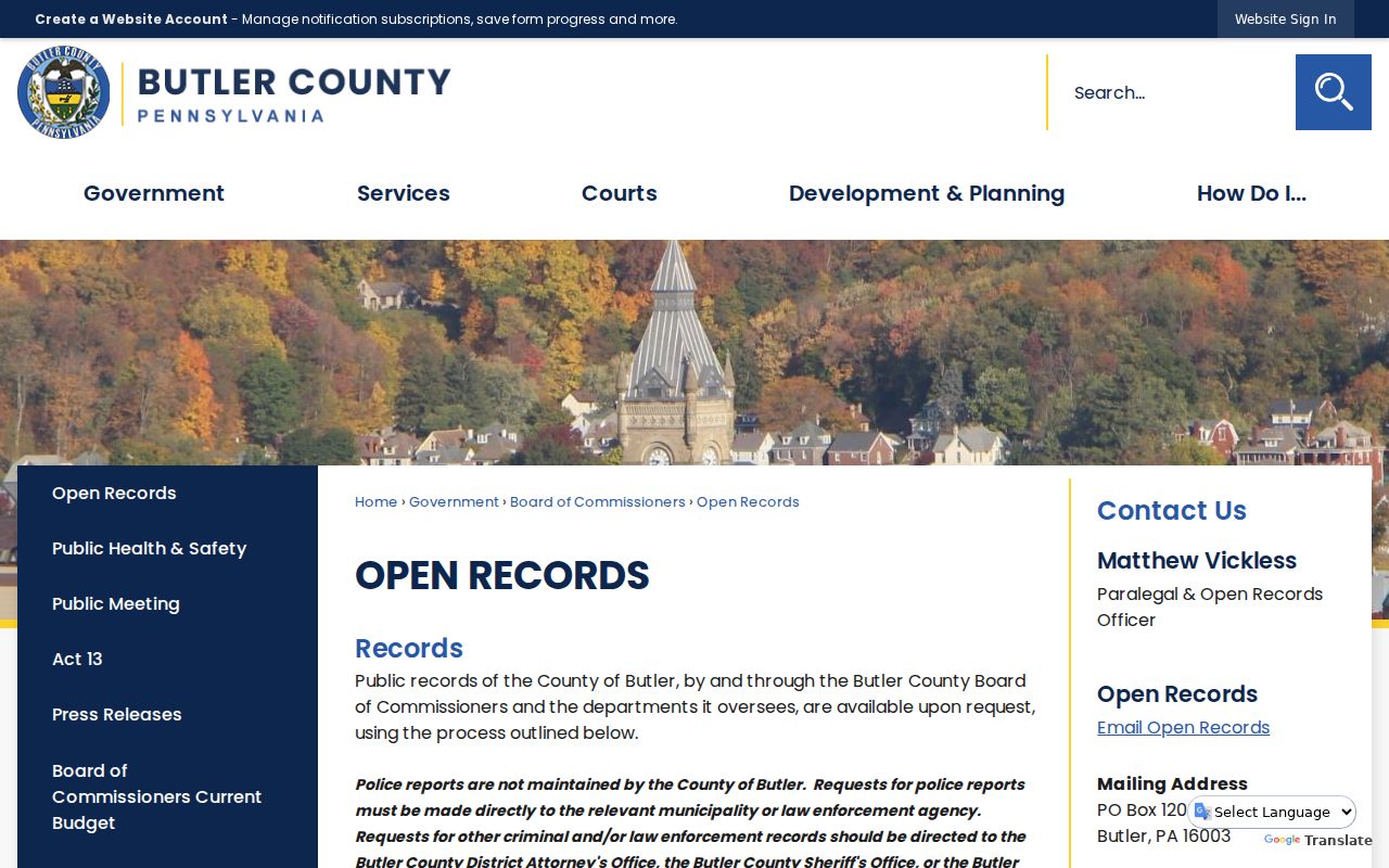 Butler County arrest record Open Records routing