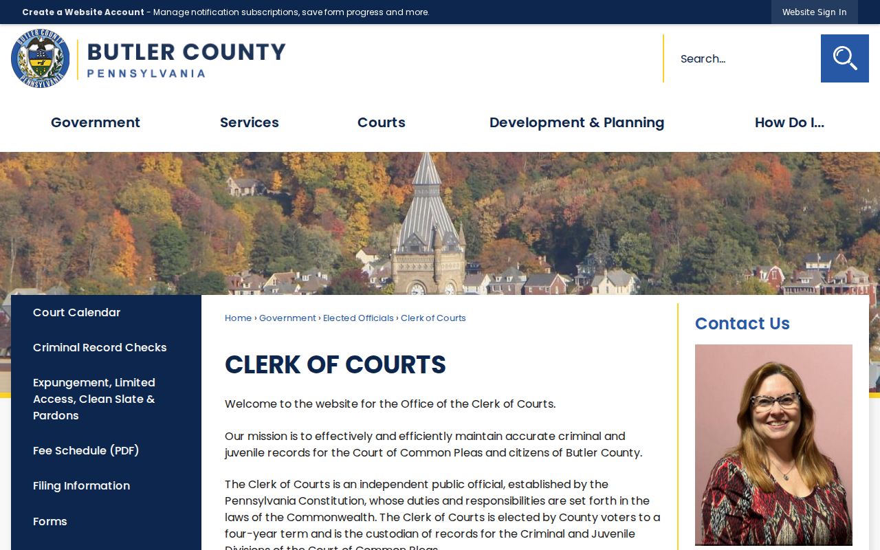 Butler County criminal court case Clerk of Courts page