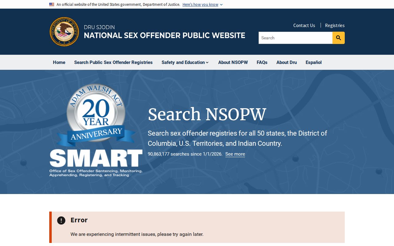 National Sex Offender Public Website cross-state search entry