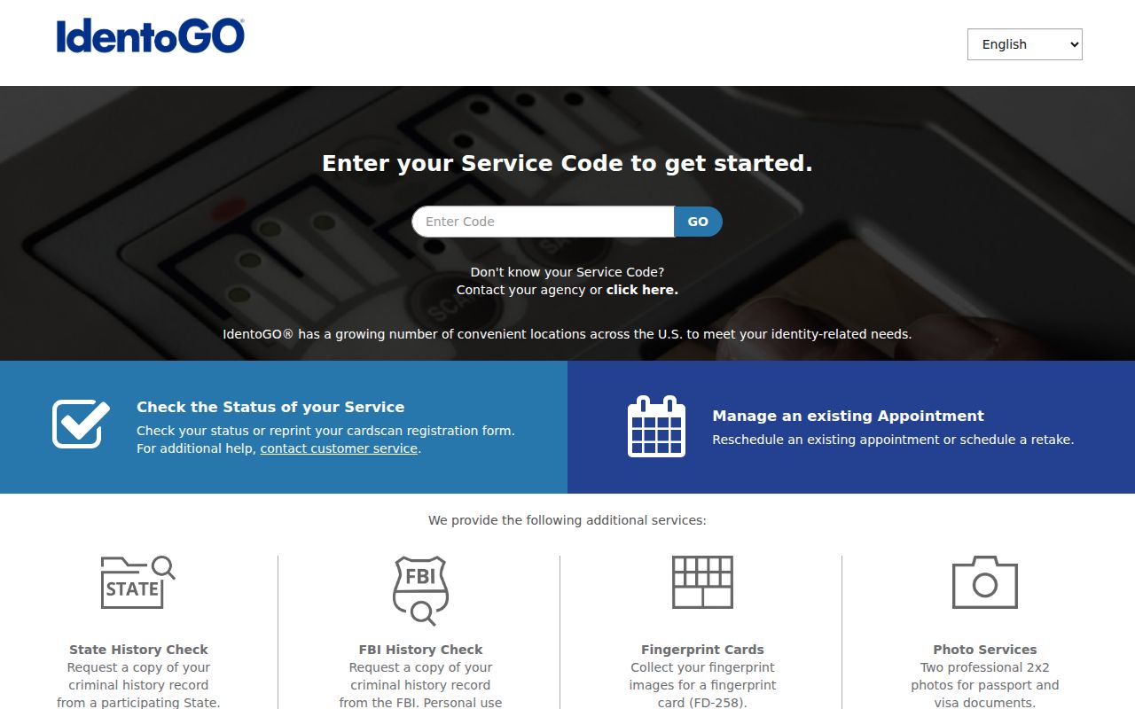 Pennsylvania IdentoGO fingerprint enrollment page